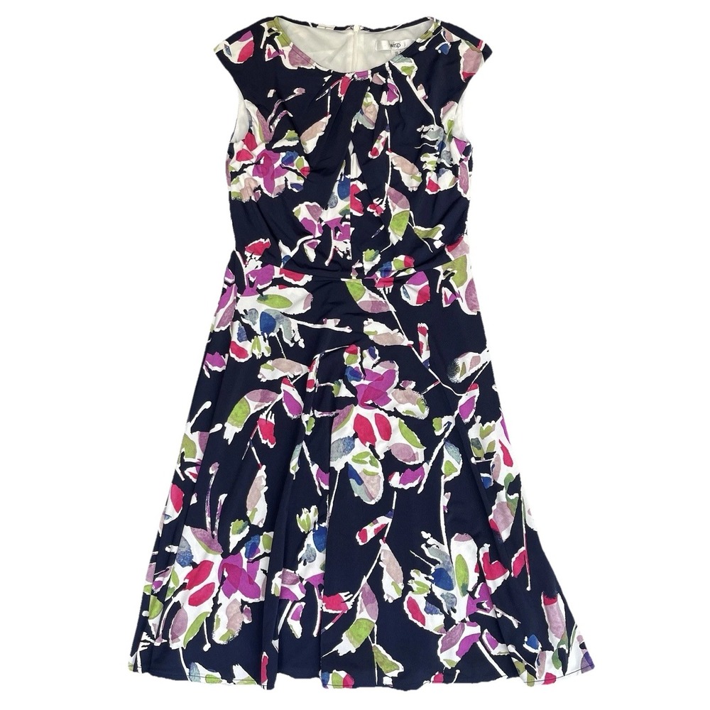 Wisp Dress Womens 4 Blue Floral Dark Cottagecore‎ Watercolor Art Deco Artsy